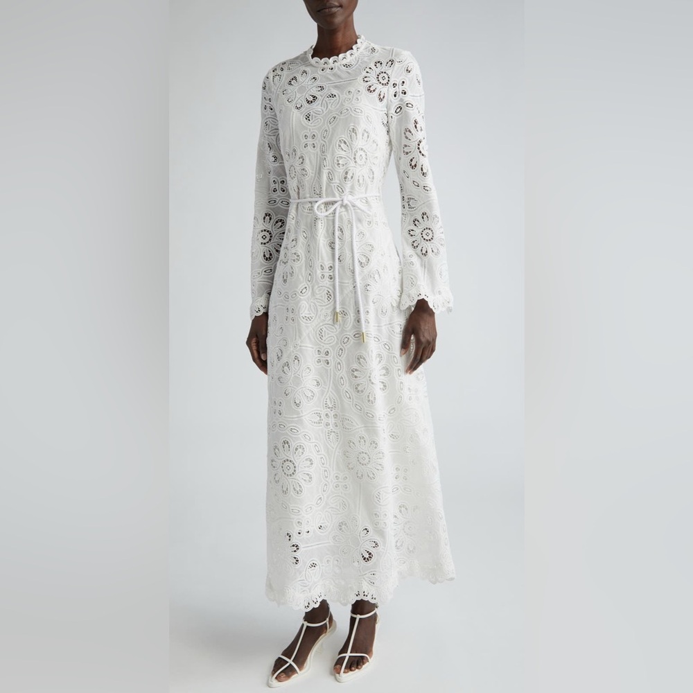NWT ZIMMERMANN Ottie Embroidery Scalloped Edge Long Dress 1 US6